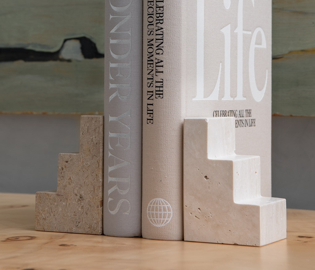 Eclecticist-Bookend Stair Cube - Travertine